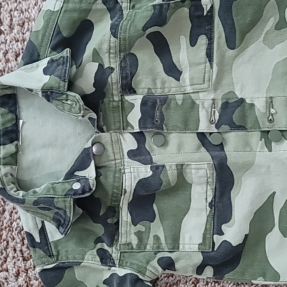 Boys jean jacket camo green black dark green 18 months